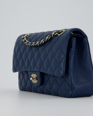 *HOT* Chanel Cobalt Blue Classic Medium Double Flap Bag in Caviar Leather with Champagne Gold Hardware