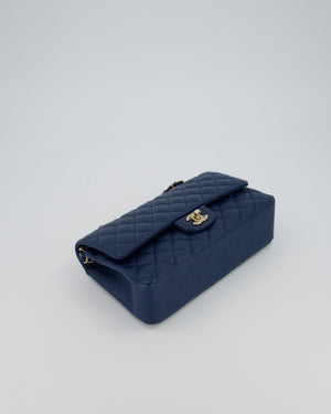*HOT* Chanel Cobalt Blue Classic Medium Double Flap Bag in Caviar Leather with Champagne Gold Hardware