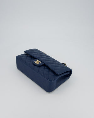*HOT* Chanel Cobalt Blue Classic Medium Double Flap Bag in Caviar Leather with Champagne Gold Hardware