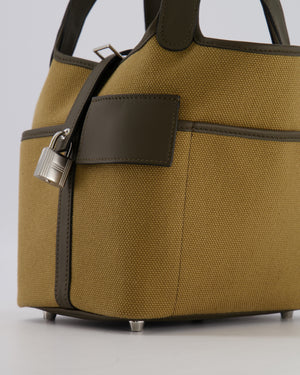 Hermès Picotin 18 Lock Cargo Bag in Dune Toile Goeland and Vert Loden Swift Leather with Palladium Hardware