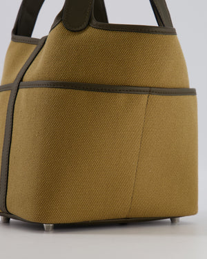 Hermès Picotin 18 Lock Cargo Bag in Dune Toile Goeland and Vert Loden Swift Leather with Palladium Hardware