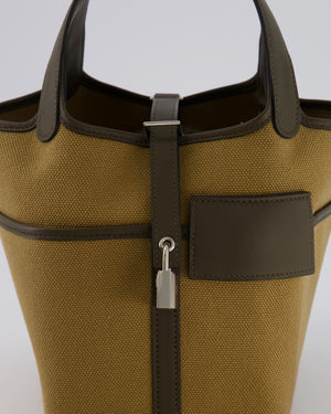 Hermès Picotin 18 Lock Cargo Bag in Dune Toile Goeland and Vert Loden Swift Leather with Palladium Hardware
