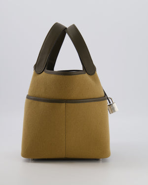 Hermès Picotin 18 Lock Cargo Bag in Dune Toile Goeland and Vert Loden Swift Leather with Palladium Hardware