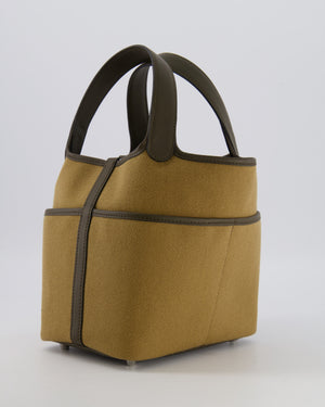 Hermès Picotin 18 Lock Cargo Bag in Dune Toile Goeland and Vert Loden Swift Leather with Palladium Hardware