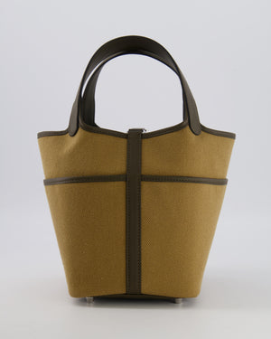 Hermès Picotin 18 Lock Cargo Bag in Dune Toile Goeland and Vert Loden Swift Leather with Palladium Hardware