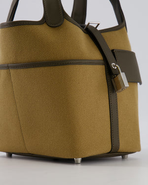 Hermès Picotin 18 Lock Cargo Bag in Dune Toile Goeland and Vert Loden Swift Leather with Palladium Hardware
