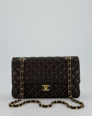 *HOT* Chanel Dark Chocolate Classic Medium Double Flap Bag in Lambskin Leather with Champagne Gold Hardware