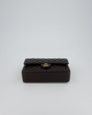 *HOT* Chanel Dark Chocolate Classic Medium Double Flap Bag in Lambskin Leather with Champagne Gold Hardware