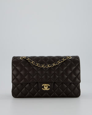 *HOT* Chanel Dark Chocolate Classic Medium Double Flap Bag in Lambskin Leather with Champagne Gold Hardware