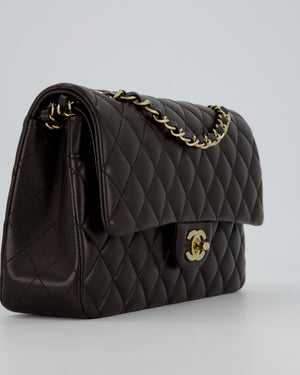 *HOT* Chanel Dark Chocolate Classic Medium Double Flap Bag in Lambskin Leather with Champagne Gold Hardware