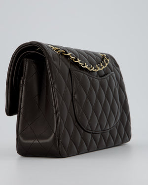 *HOT* Chanel Dark Chocolate Classic Medium Double Flap Bag in Lambskin Leather with Champagne Gold Hardware
