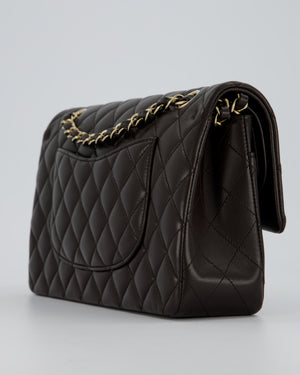 *HOT* Chanel Dark Chocolate Classic Medium Double Flap Bag in Lambskin Leather with Champagne Gold Hardware