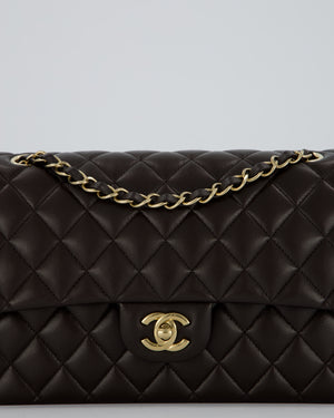 *HOT* Chanel Dark Chocolate Classic Medium Double Flap Bag in Lambskin Leather with Champagne Gold Hardware