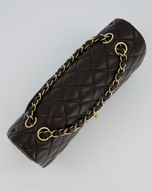 *HOT* Chanel Dark Chocolate Classic Medium Double Flap Bag in Lambskin Leather with Champagne Gold Hardware