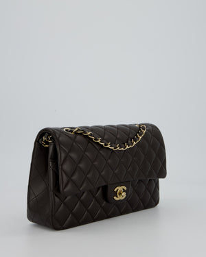 *HOT* Chanel Dark Chocolate Classic Medium Double Flap Bag in Lambskin Leather with Champagne Gold Hardware