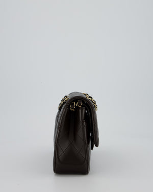 *HOT* Chanel Dark Chocolate Classic Medium Double Flap Bag in Lambskin Leather with Champagne Gold Hardware