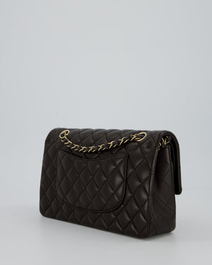 *HOT* Chanel Dark Chocolate Classic Medium Double Flap Bag in Lambskin Leather with Champagne Gold Hardware
