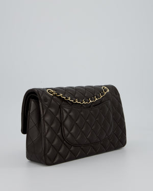 *HOT* Chanel Dark Chocolate Classic Medium Double Flap Bag in Lambskin Leather with Champagne Gold Hardware