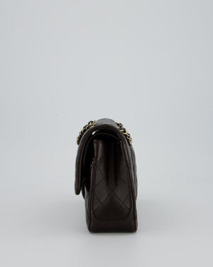 *HOT* Chanel Dark Chocolate Classic Medium Double Flap Bag in Lambskin Leather with Champagne Gold Hardware
