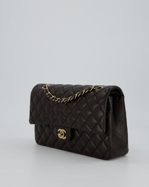 *HOT* Chanel Dark Chocolate Classic Medium Double Flap Bag in Lambskin Leather with Champagne Gold Hardware