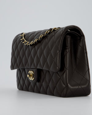 *HOT* Chanel Dark Chocolate Classic Medium Double Flap Bag in Lambskin Leather with Champagne Gold Hardware
