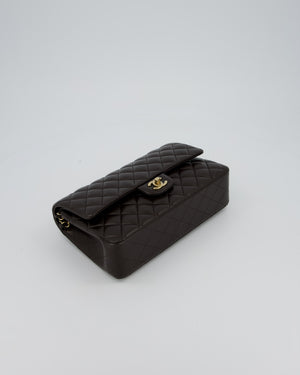 *HOT* Chanel Dark Chocolate Classic Medium Double Flap Bag in Lambskin Leather with Champagne Gold Hardware