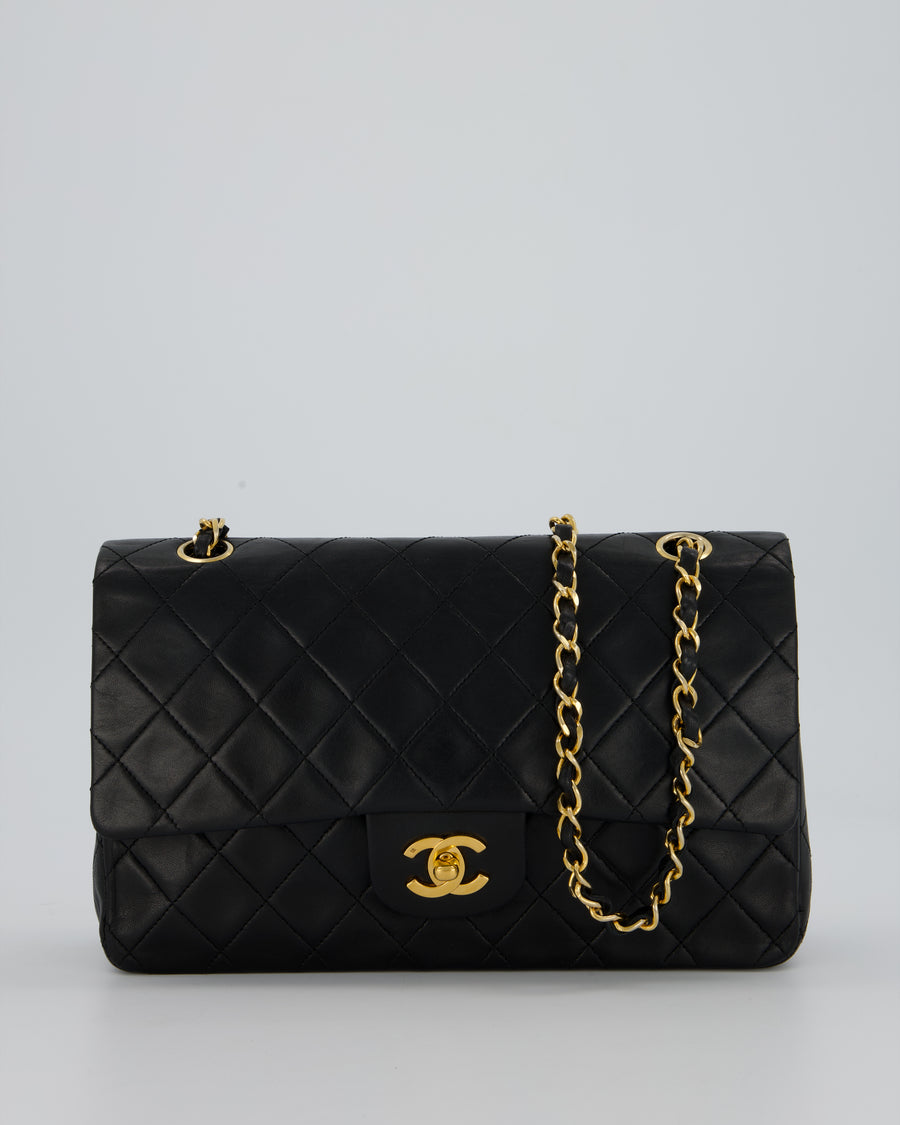 Chanel Vintage Black Medium Classic Double Flap Bag in Lambskin Leather with 24K Gold Hardware