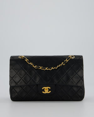 Chanel Vintage Black Medium Classic Double Flap Bag in Lambskin Leather with 24K Gold Hardware