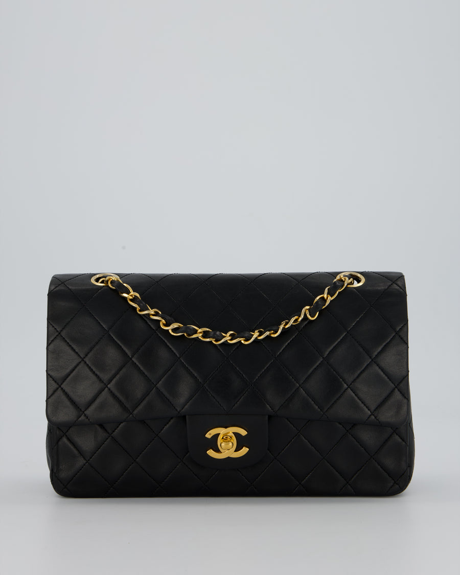 Chanel Vintage Black Medium Classic Double Flap Bag in Lambskin Leather with 24K Gold Hardware