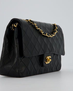 Chanel Vintage Black Medium Classic Double Flap Bag in Lambskin Leather with 24K Gold Hardware