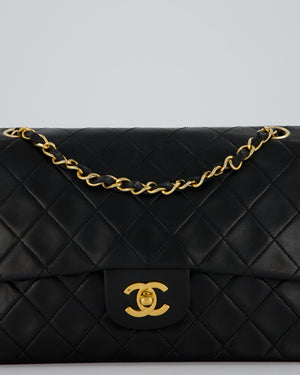 Chanel Vintage Black Medium Classic Double Flap Bag in Lambskin Leather with 24K Gold Hardware