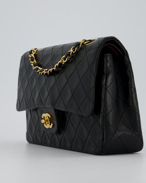 Chanel Vintage Black Medium Classic Double Flap Bag in Lambskin Leather with 24K Gold Hardware