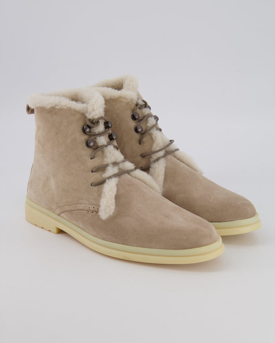 Loro Piana Beige Suede and Fur Open Walk Ankle Lace-Up Boots Size EU 37 RRP 2100£
