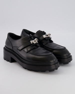 Hermès First Oxford Lace-Up Shoes in Noir Glazed Calfskin with Palladium Kelly Buckle Size EU 37.5 RRP £1,610