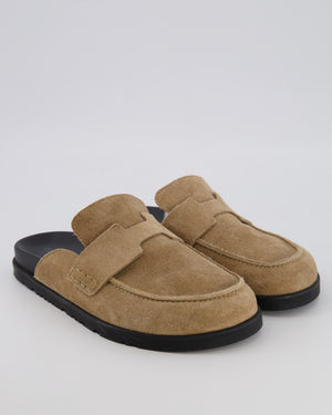 Hermès Go Mules in Beige Suede with Black Rubber Soles Size EU 37.5 RRP £885