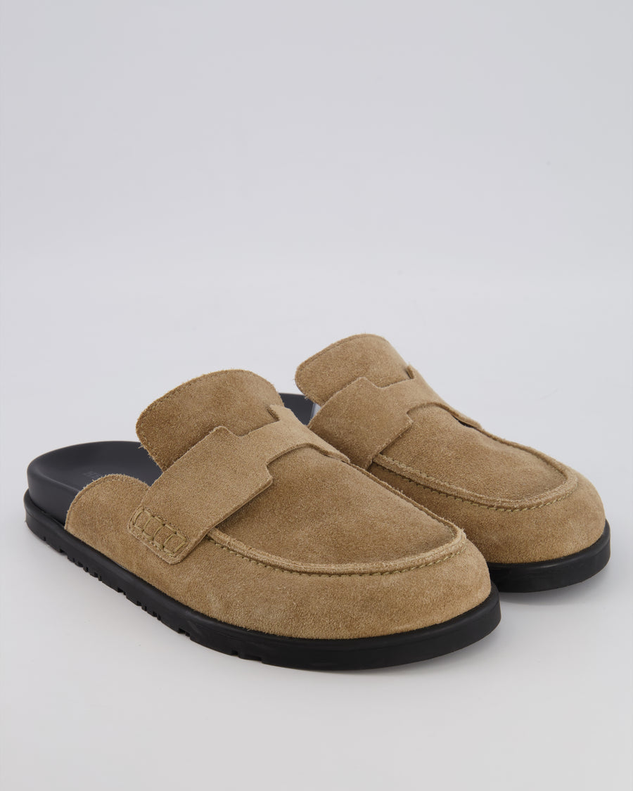 Hermès Go Mules in Beige Suede with Black Rubber Soles Size EU 37.5 RRP £885