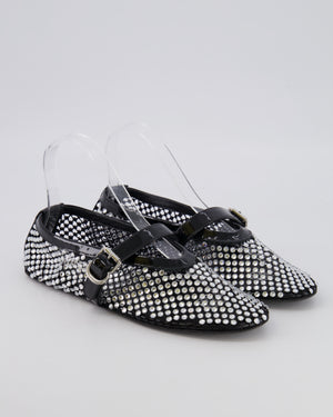 Alaïa Black Mesh Crystal-Embellished Ballet Flats with Patent Leather Strap Detail Size EU 37.5 RRP £955