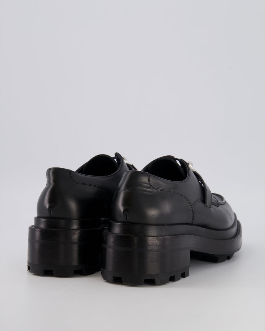 Hermès First Oxford Lace-Up Shoes in Noir Glazed Calfskin with Palladium Kelly Buckle Size EU 37.5 RRP £1,610