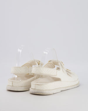 Chanel White Textured Leather Dad Sandals with Gold CC Logo Buttons Size EU 37