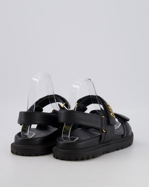 Christian Dior Dioract Dad Sandals in Black Lambskin with Brushed Gold Logo Size EU 37 RRP £920