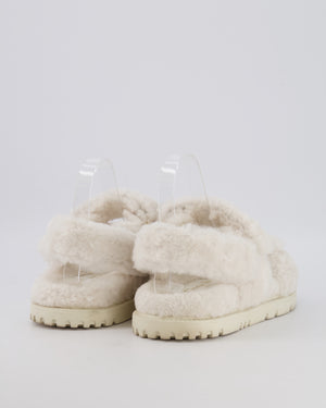 Christian Dior Dioract Dad Sandals in White Shearling with Brushed Gold Logo Size EU 37 RRP £1,200