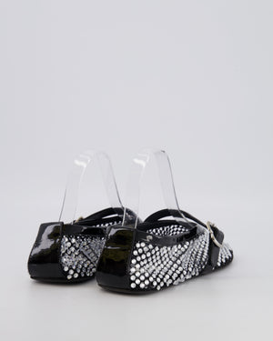 Alaïa Black Mesh Crystal-Embellished Ballet Flats with Patent Leather Strap Detail Size EU 37.5 RRP £955