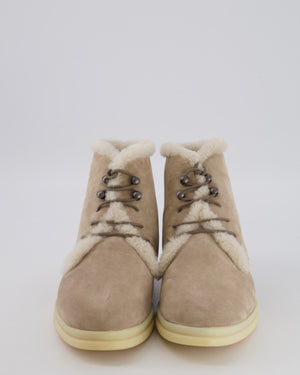 Loro Piana Beige Suede and Fur Open Walk Ankle Lace-Up Boots Size EU 37 RRP 2100£
