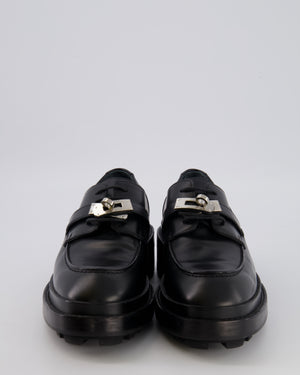 Hermès First Oxford Lace-Up Shoes in Noir Glazed Calfskin with Palladium Kelly Buckle Size EU 37.5 RRP £1,610