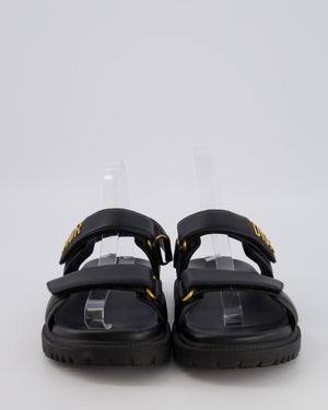 Christian Dior Dioract Dad Sandals in Black Lambskin with Brushed Gold Logo Size EU 37 RRP £920