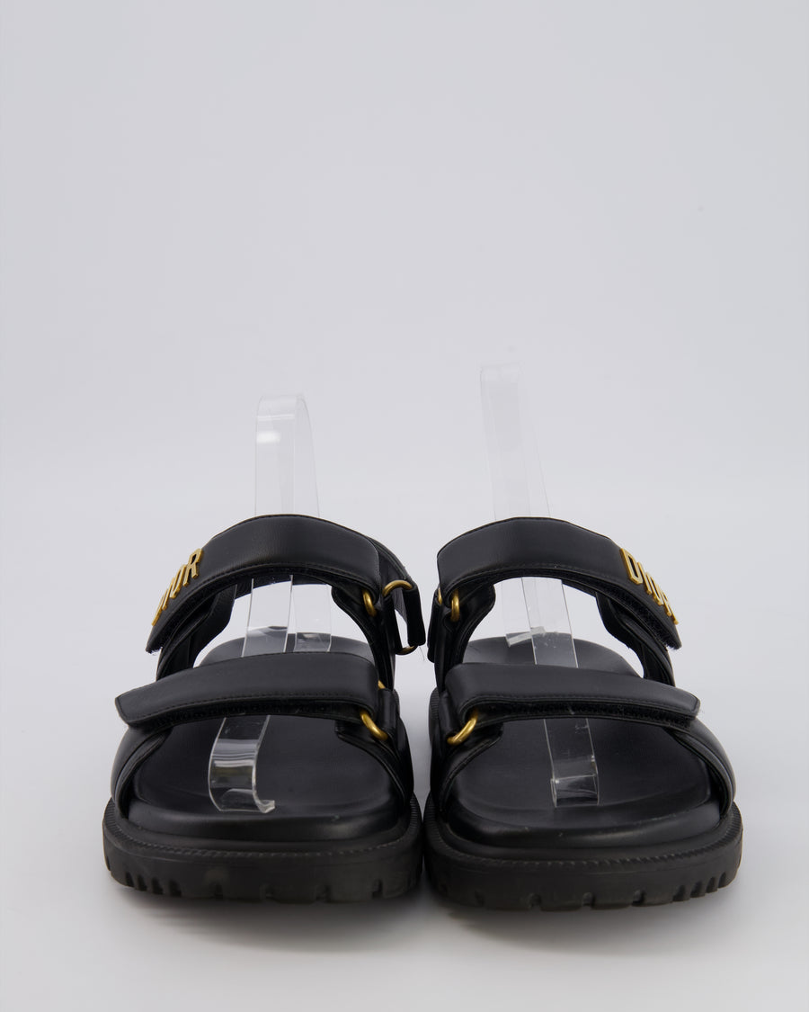 Christian Dior Dioract Dad Sandals in Black Lambskin with Brushed Gold Logo Size EU 37 RRP £920