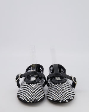 Alaïa Black Mesh Crystal-Embellished Ballet Flats with Patent Leather Strap Detail Size EU 37.5 RRP £955