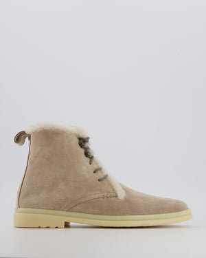 Loro Piana Beige Suede and Fur Open Walk Ankle Lace-Up Boots Size EU 37 RRP 2100£