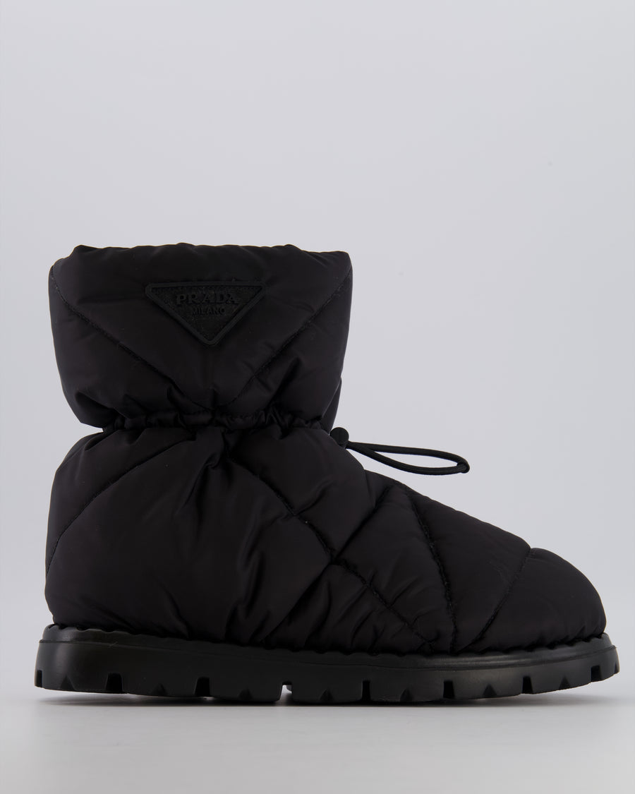 Prada Re-Nylon Puffer Boots in Black with Drawstring and Logo Patch Detail Size EU 37.5 RRP £850