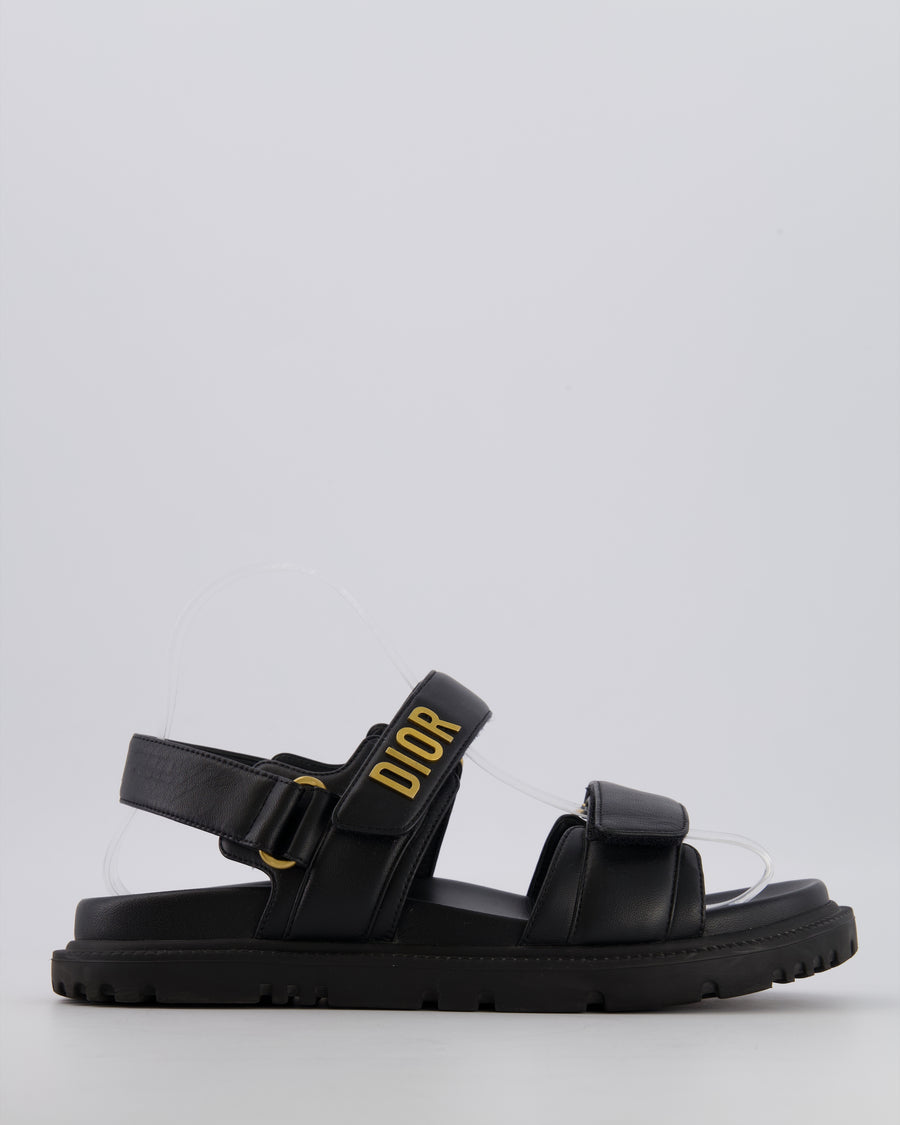 Christian Dior Dioract Dad Sandals in Black Lambskin with Brushed Gold Logo Size EU 37 RRP £920
